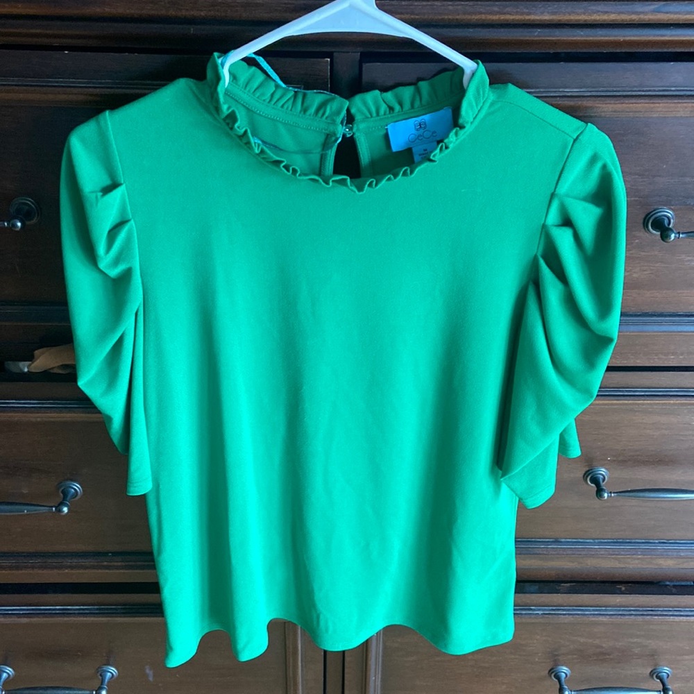 CeCe Kelly Green ruffled Top